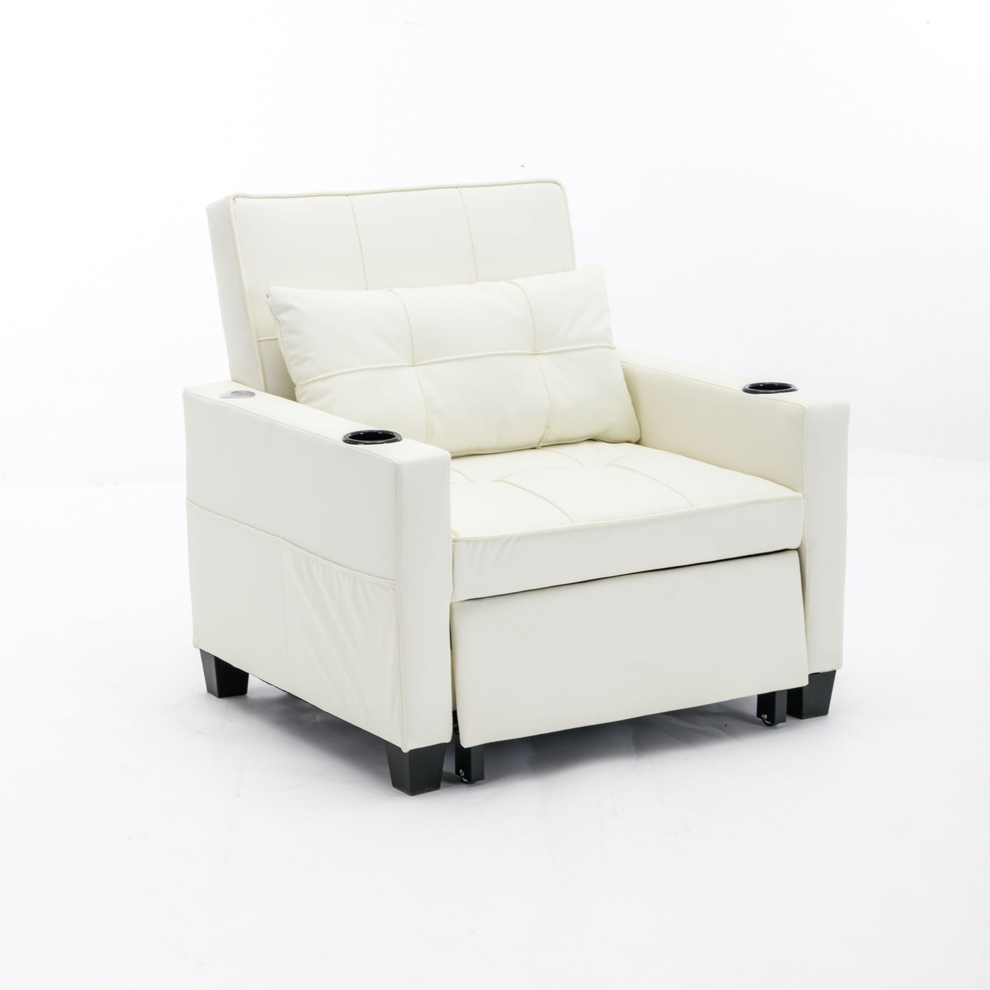 Faux Leather Convertible Sofa Bed with USB Ports