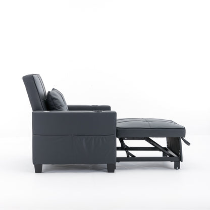 Faux Leather Convertible Sofa Bed with USB Ports