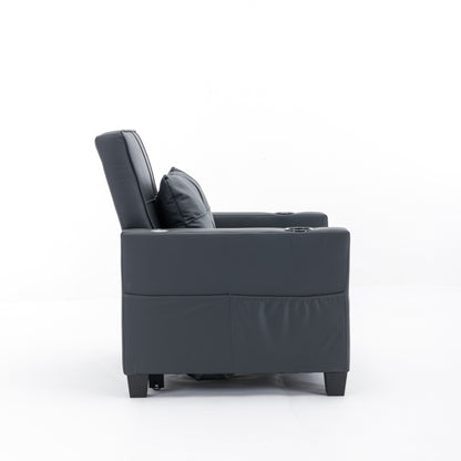 Faux Leather Convertible Sofa Bed with USB Ports