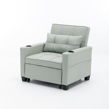 Faux Leather Convertible Sofa Bed with USB Ports