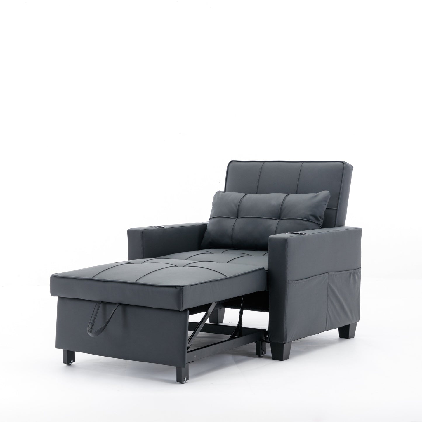 Faux Leather Convertible Sofa Bed with USB Ports
