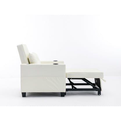 Faux Leather Convertible Sofa Bed with USB Ports