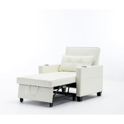 Faux Leather Convertible Sofa Bed with USB Ports