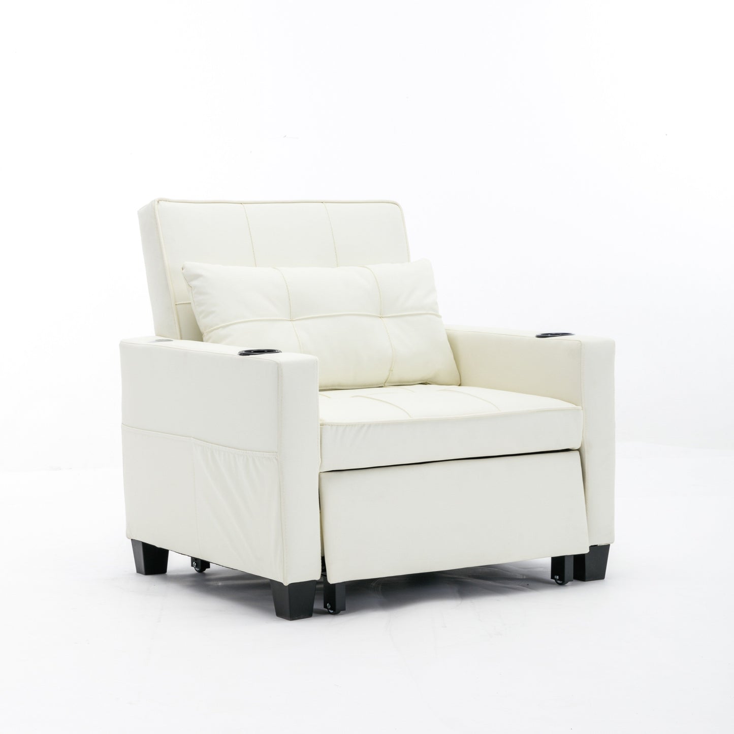 Faux Leather Convertible Sofa Bed with USB Ports