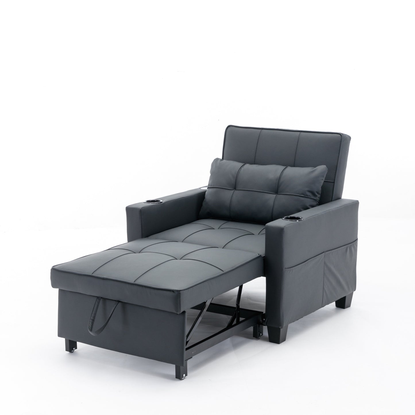 Faux Leather Convertible Sofa Bed with USB Ports