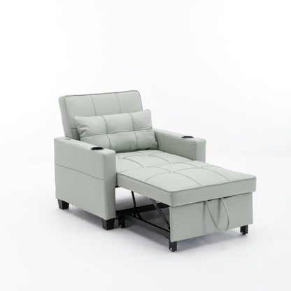 Faux Leather Convertible Sofa Bed with USB Ports