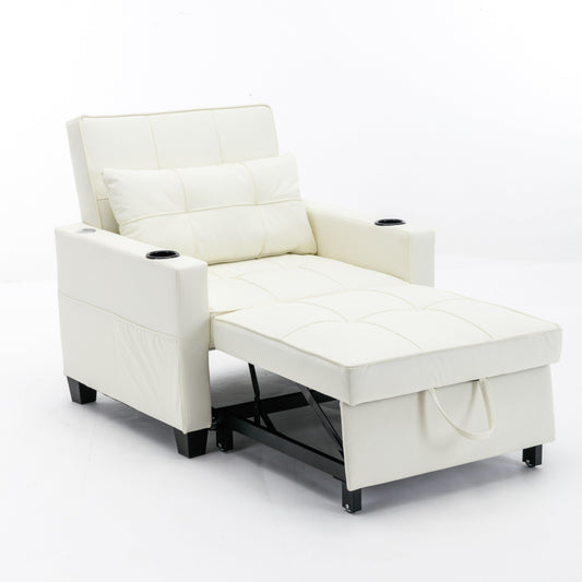 Faux Leather Convertible Sofa Bed with USB Ports