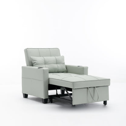 Faux Leather Convertible Sofa Bed with USB Ports