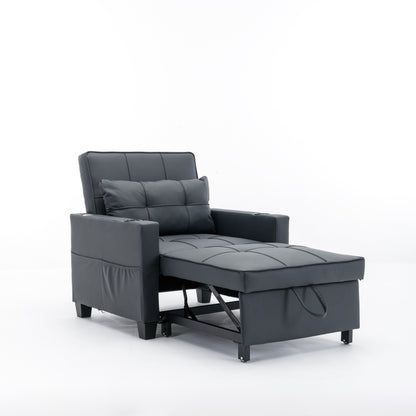 Faux Leather Convertible Sofa Bed with USB Ports