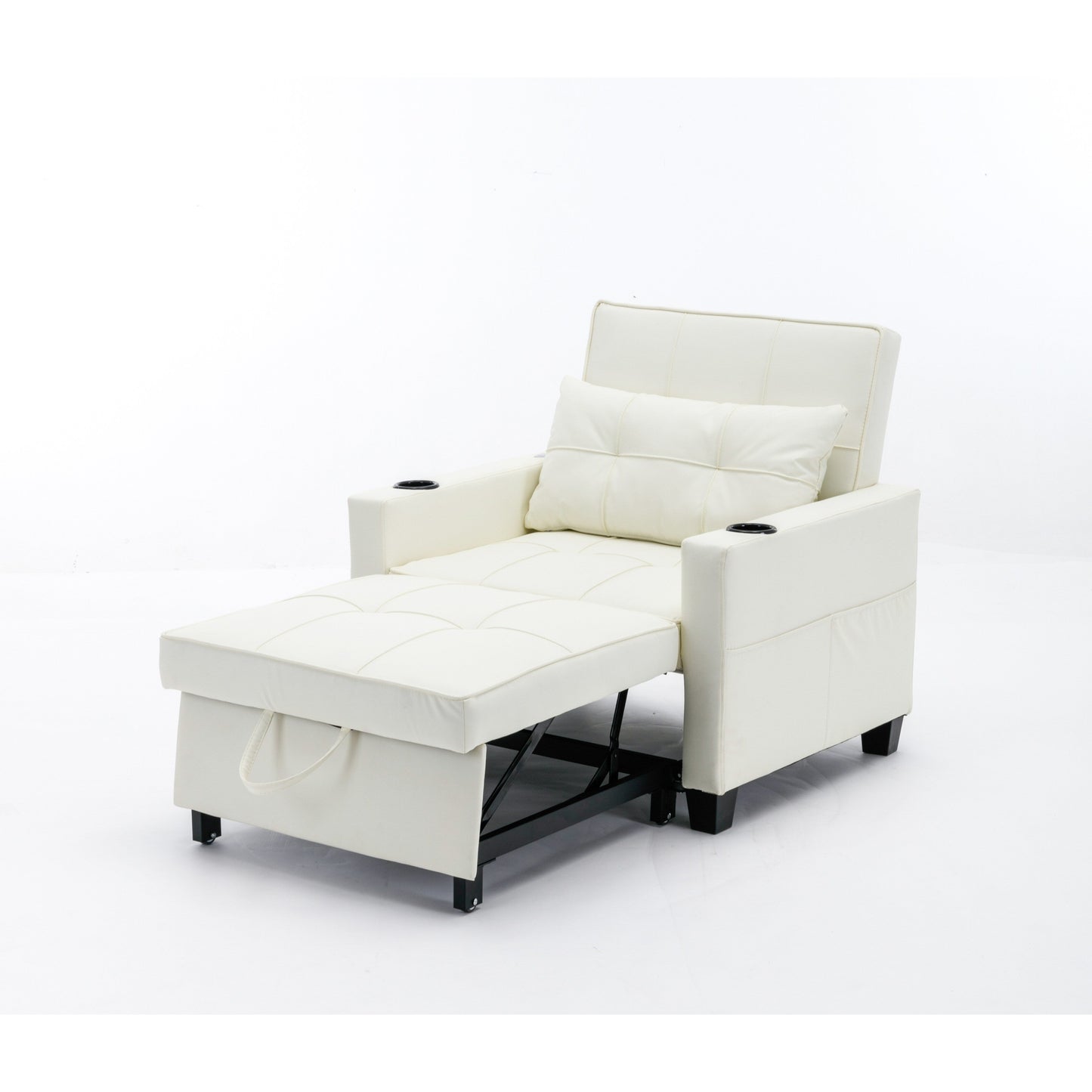 Faux Leather Convertible Sofa Bed with USB Ports