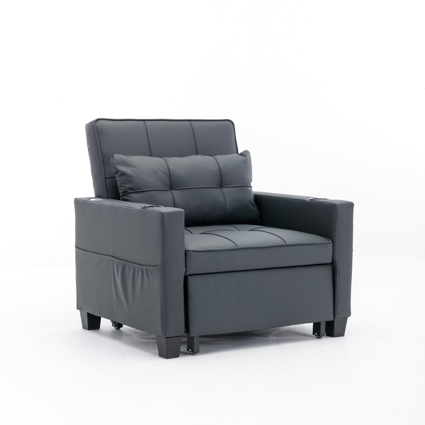 Faux Leather Convertible Sofa Bed with USB Ports