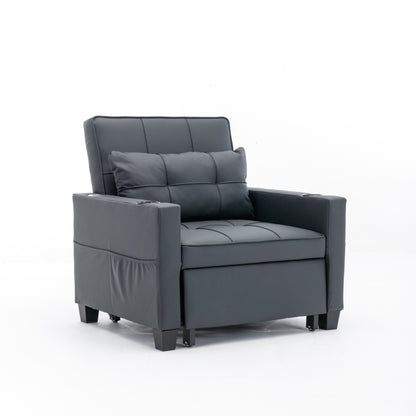 Faux Leather Convertible Sofa Bed with USB Ports