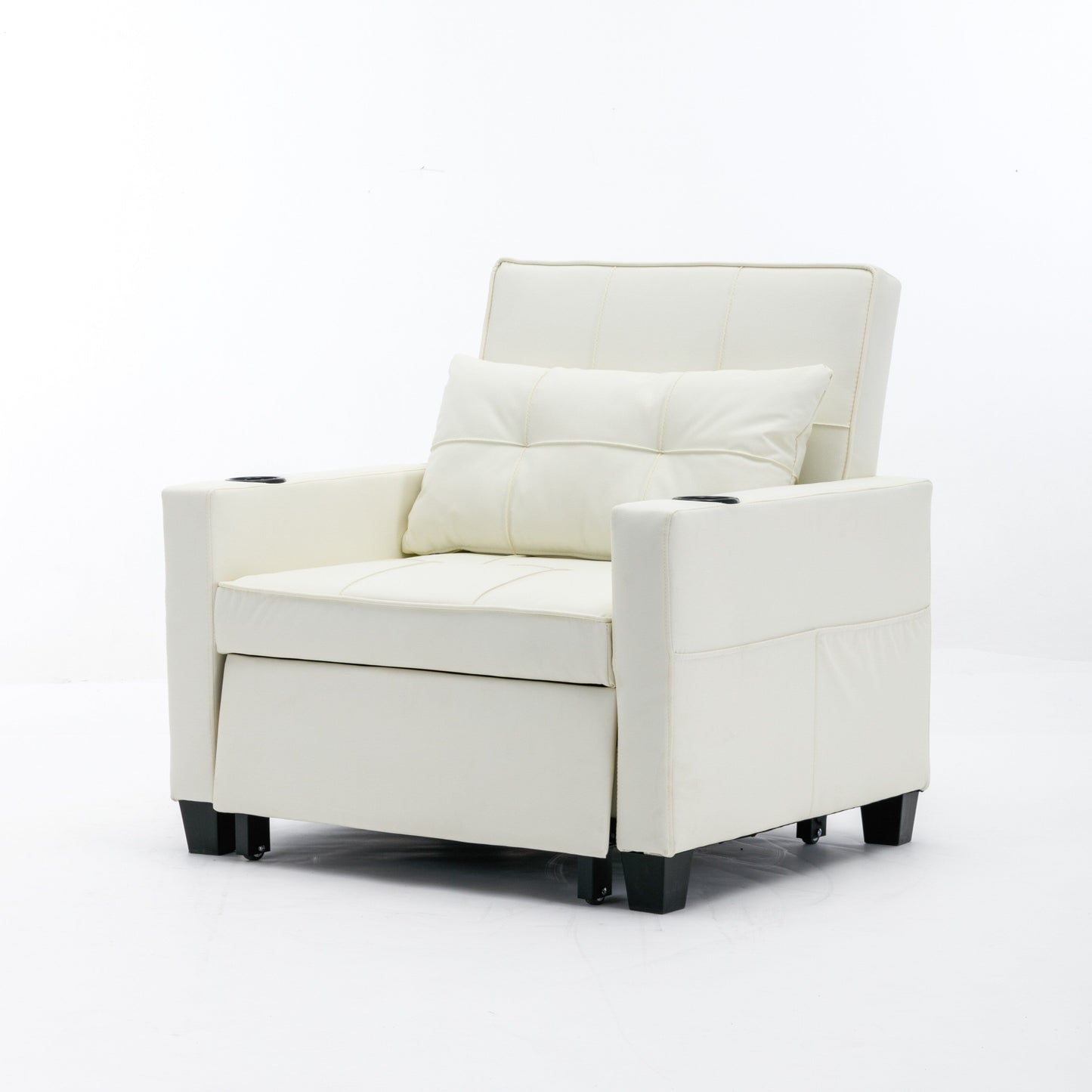 Faux Leather Convertible Sofa Bed with USB Ports
