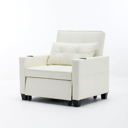 Faux Leather Convertible Sofa Bed with USB Ports