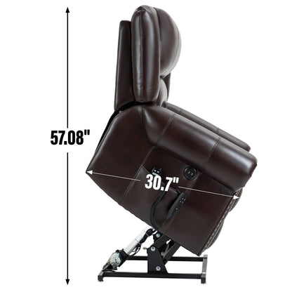 Faux Leather Dual Motor Power Lift Recliner Chair with Heat Massage, USB Ports, and Infinite Recline Positions