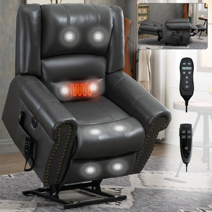 Faux Leather Dual Motor Power Lift Recliner Chair with Heat Massage, USB Ports, and Infinite Recline Positions