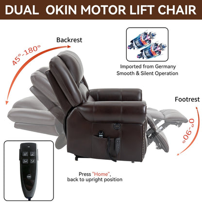 Faux Leather Dual Motor Power Lift Recliner Chair with Heat Massage, USB Ports, and Infinite Recline Positions