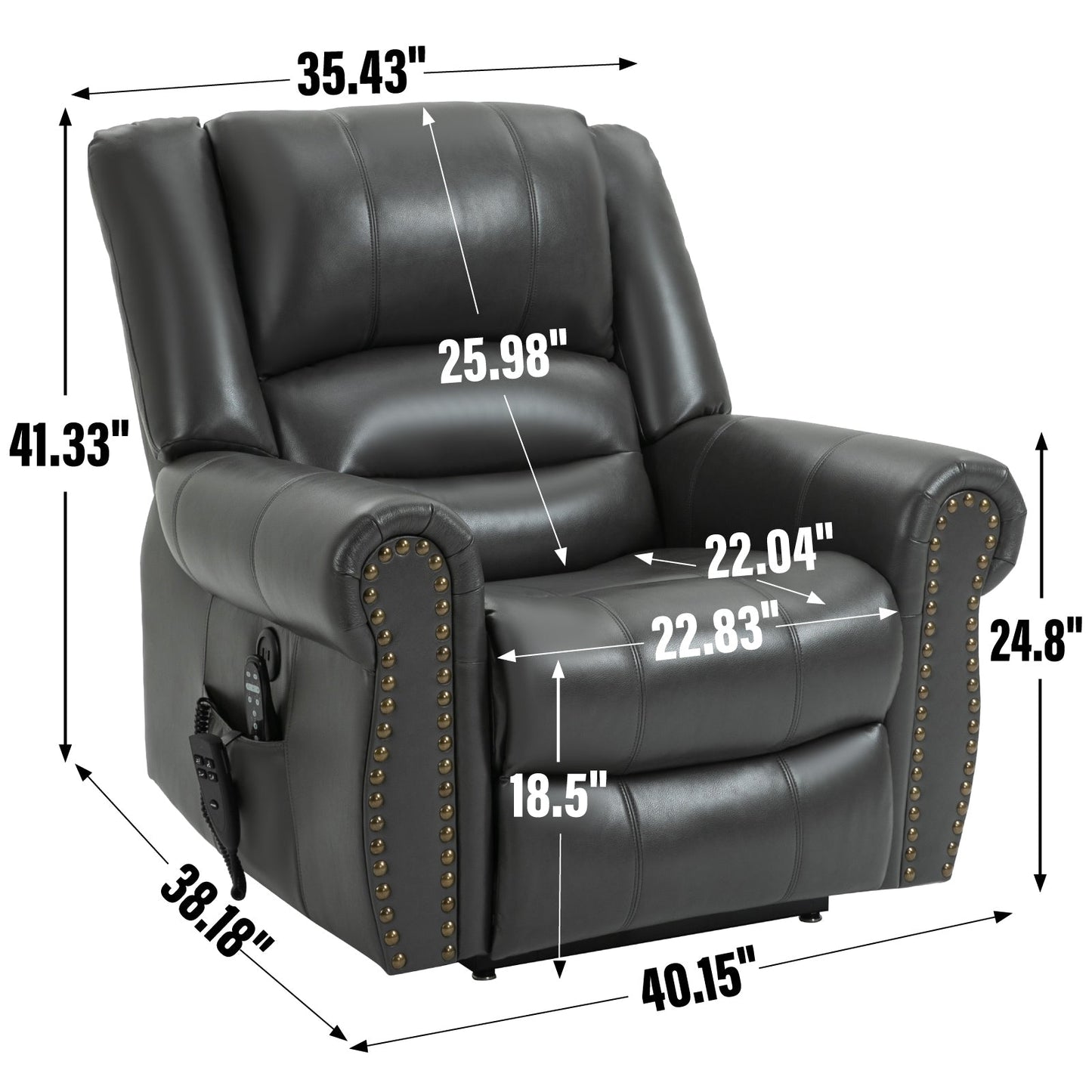 Faux Leather Dual Motor Power Lift Recliner Chair with Heat Massage, USB Ports, and Infinite Recline Positions