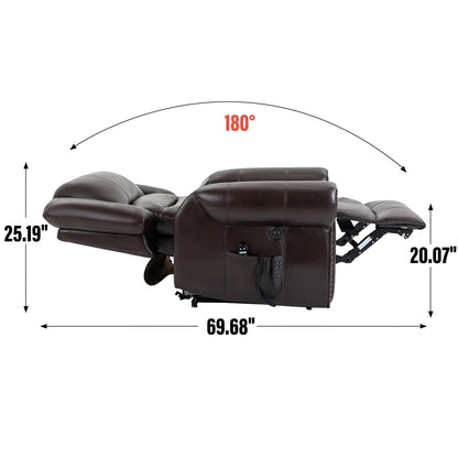 Faux Leather Dual Motor Power Lift Recliner Chair with Heat Massage, USB Ports, and Infinite Recline Positions