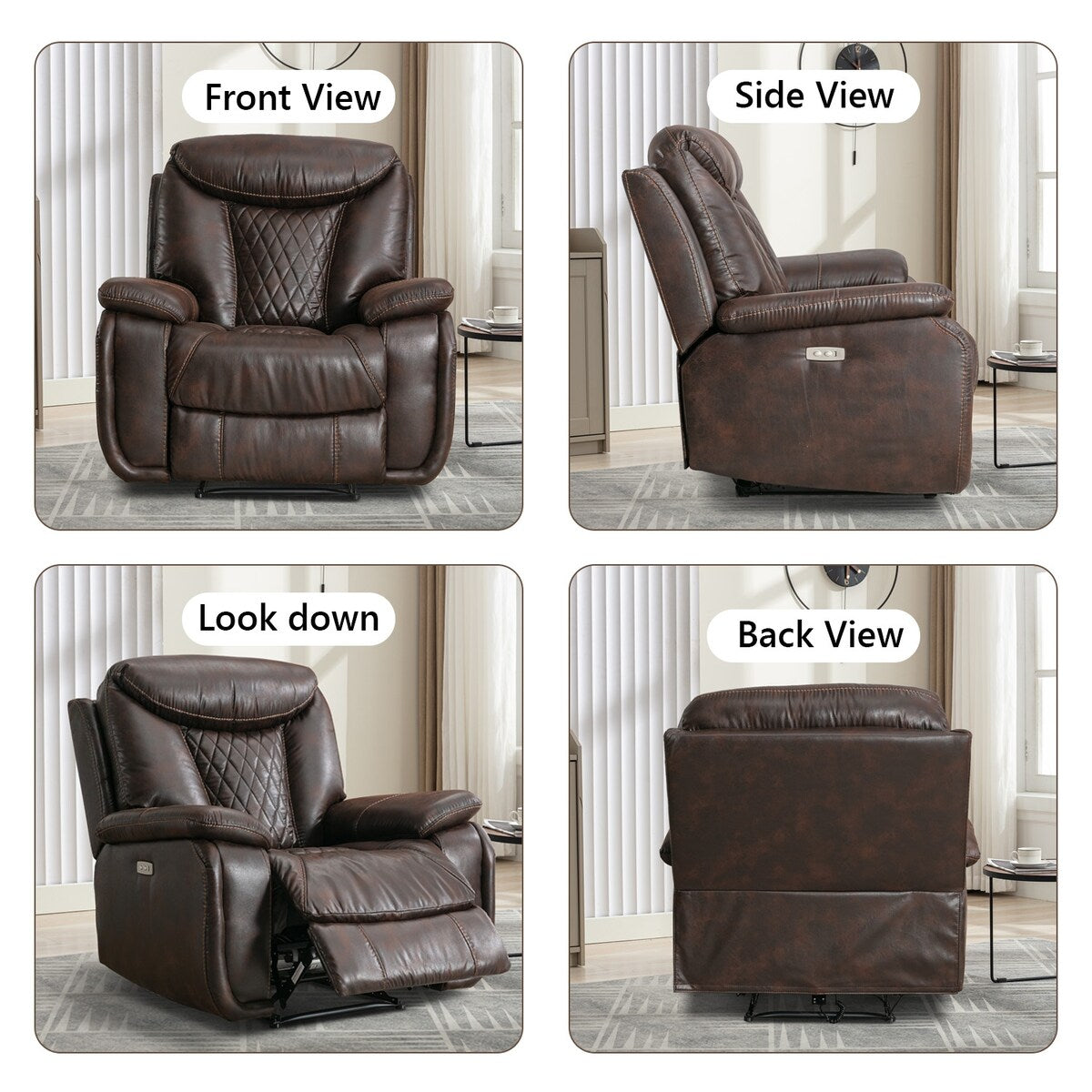 Ebello Leather Electric Power Recliner with Comfortable Footrest for Living Room