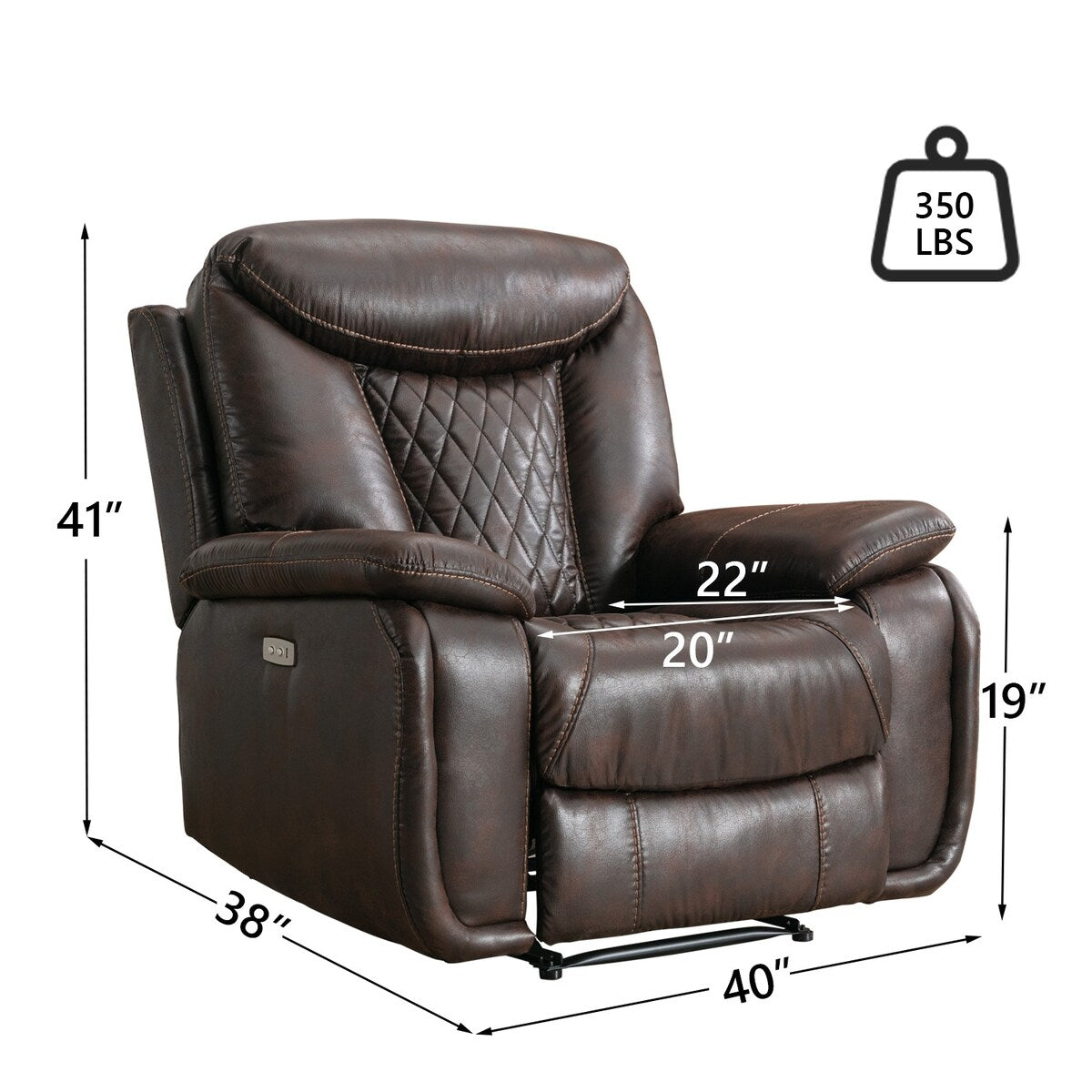 Ebello Leather Electric Power Recliner with Comfortable Footrest for Living Room