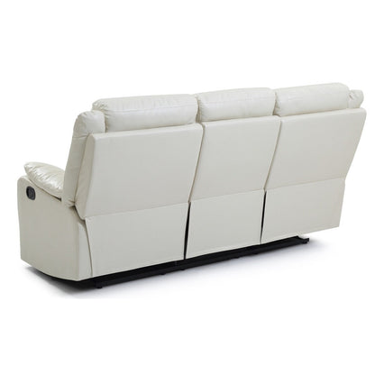 Faux leather 3-Seater Reclining Sofa with Pillow Top Arms - 76 - White
