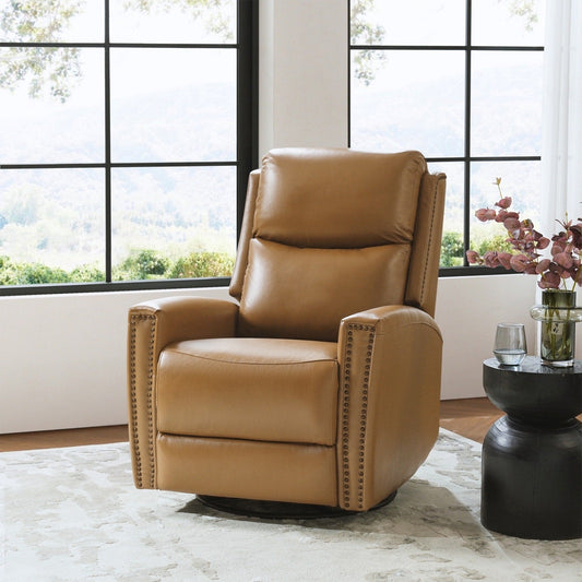Fiacro 30.31Wide Modern Genuine Leather Wingback Swivel Rocker Recliner with Nailhead Trims
