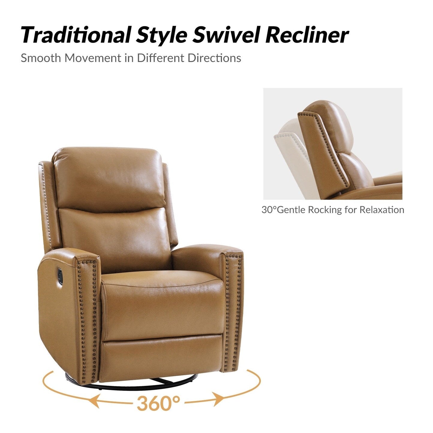 Fiacro 30.31Wide Modern Genuine Leather Wingback Swivel Rocker Recliner with Nailhead Trims, Set of 2