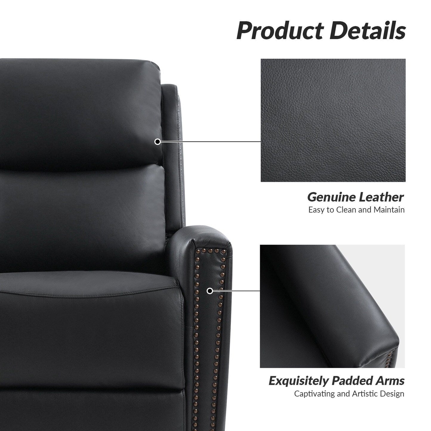 Fiacro 30.31Wide Modern Genuine Leather Wingback Swivel Rocker Recliner with Nailhead Trims, Set of 2