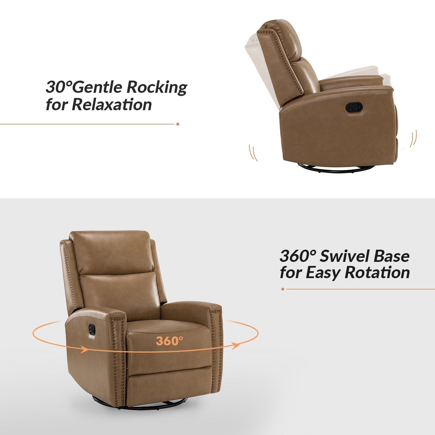 Fiacro 30.31Wide Modern Genuine Leather Wingback Swivel Rocker Recliner with Nailhead Trims, Set of 2