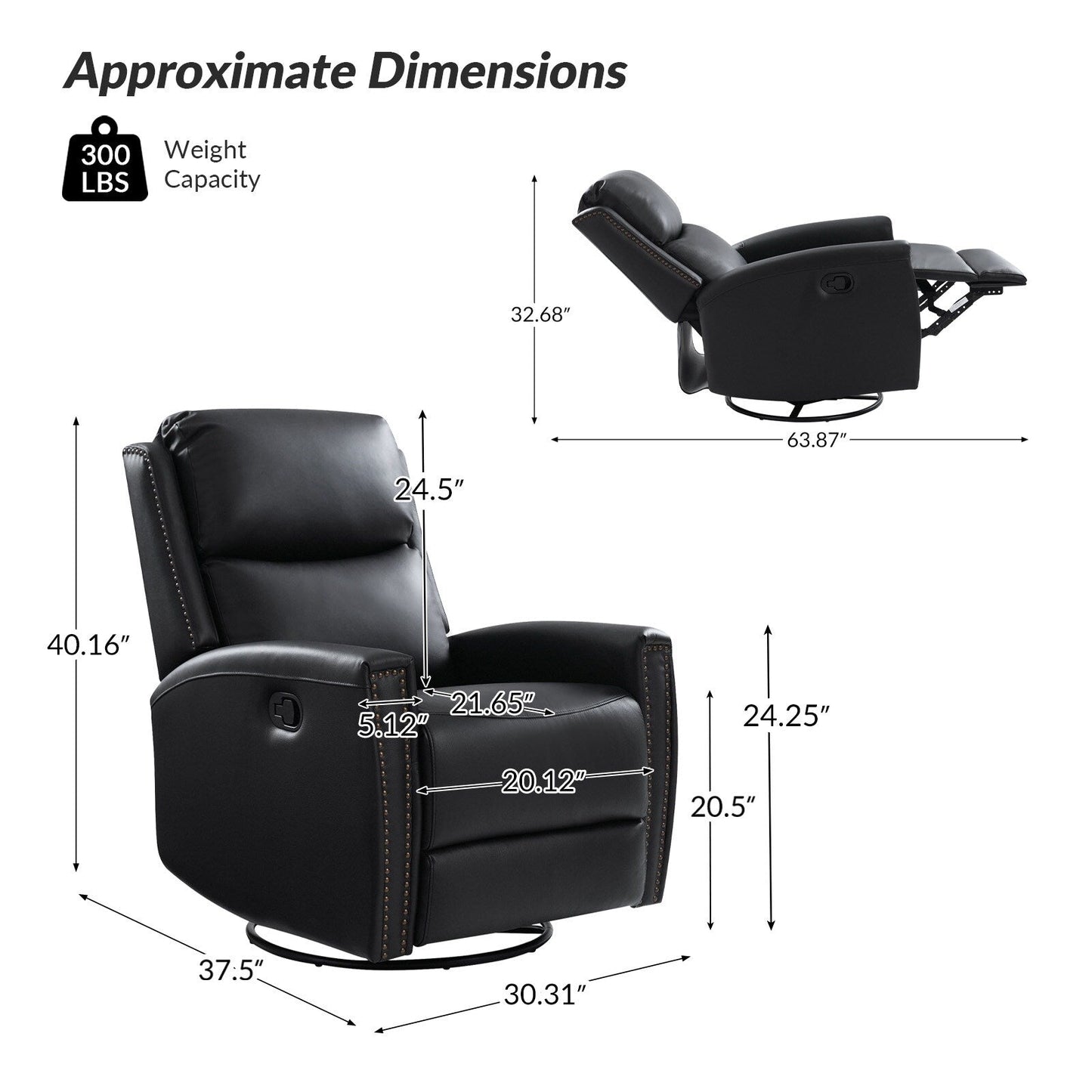 Fiacro 30.31Wide Modern Genuine Leather Wingback Swivel Rocker Recliner with Nailhead Trims, Set of 2