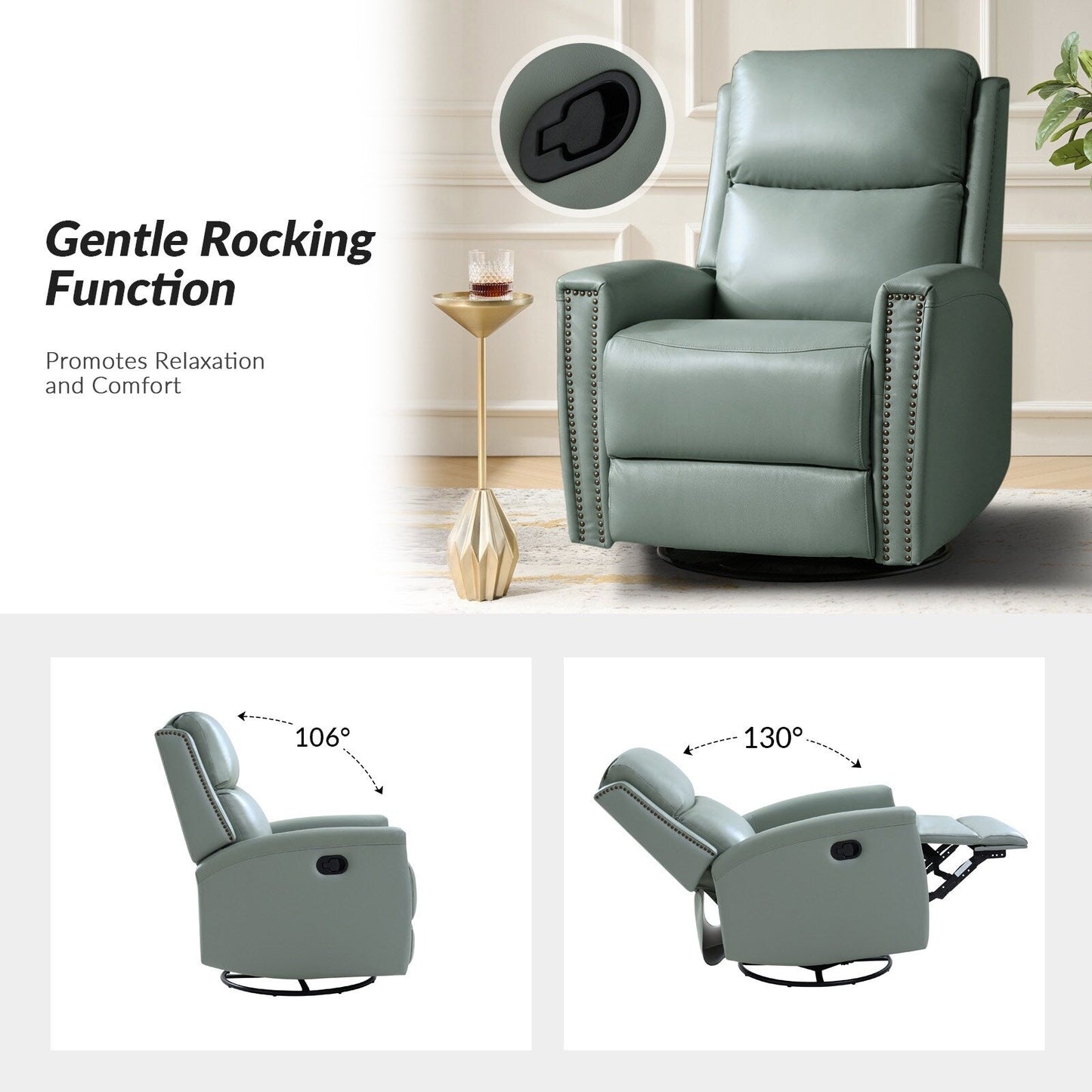 Fiacro 30.31Wide Modern Genuine Leather Wingback Swivel Rocker Recliner with Nailhead Trims, Set of 2