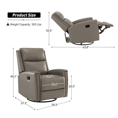 Fiacro 30.31Wide Modern Genuine Leather Wingback Swivel Rocker Recliner with Nailhead Trims, Set of 2