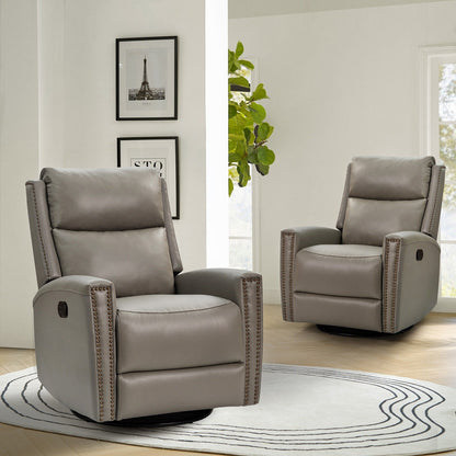 Fiacro 30.31Wide Modern Genuine Leather Wingback Swivel Rocker Recliner with Nailhead Trims, Set of 2