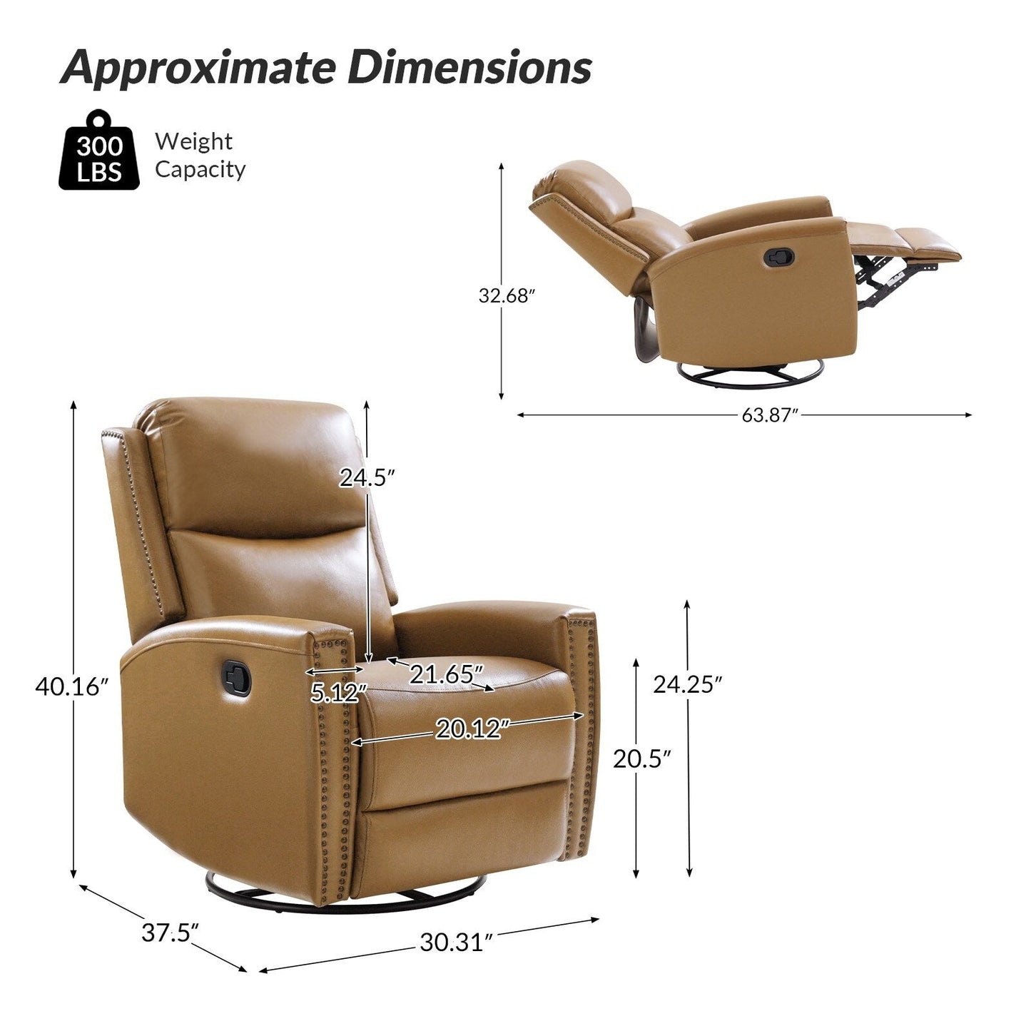 Fiacro 30.31Wide Modern Genuine Leather Wingback Swivel Rocker Recliner with Nailhead Trims, Set of 2