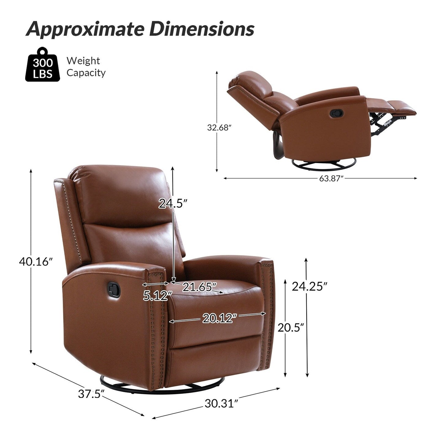 Fiacro 30.31Wide Modern Genuine Leather Wingback Swivel Rocker Recliner with Nailhead Trims, Set of 2