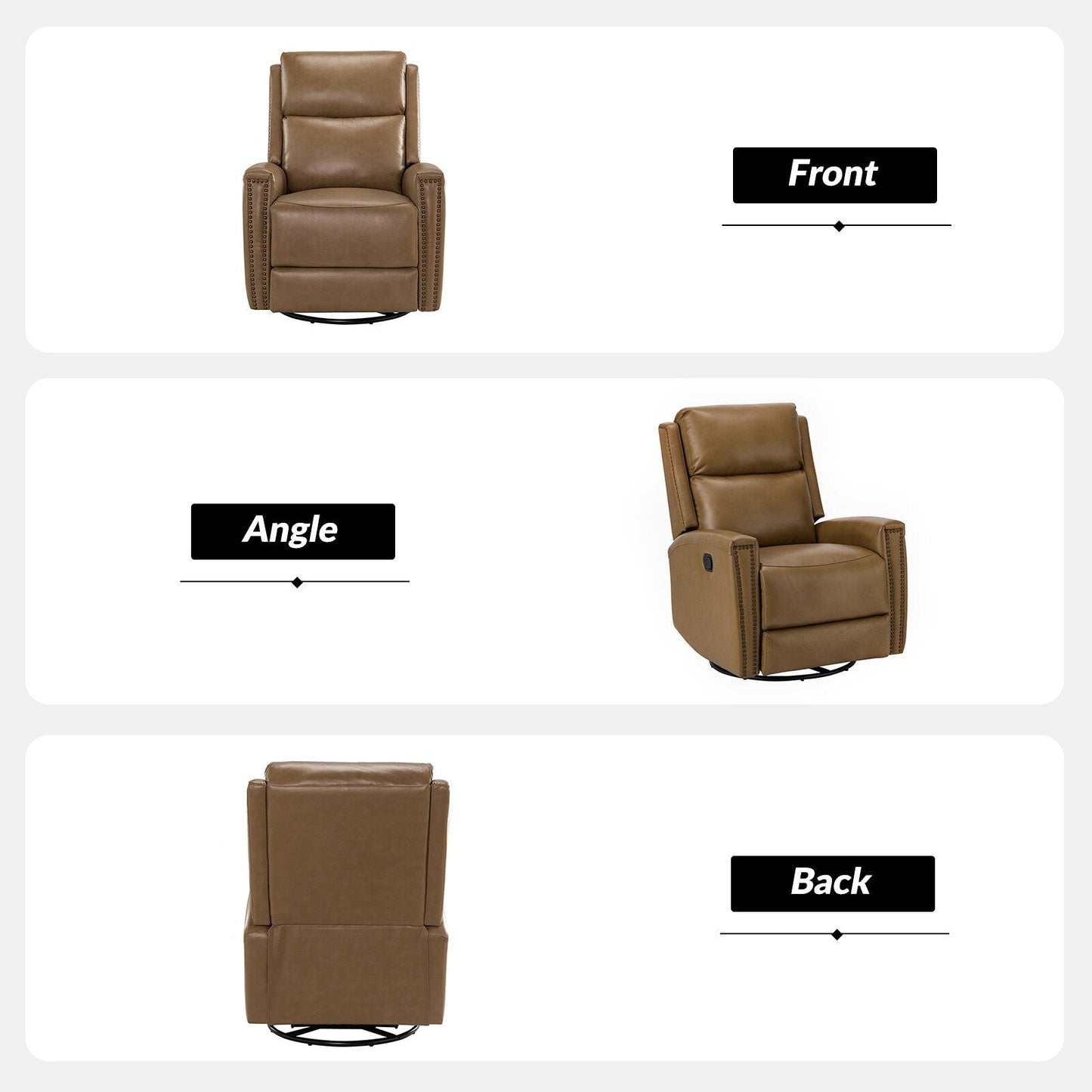 Fiacro 30.31Wide Modern Genuine Leather Wingback Swivel Rocker Recliner with Nailhead Trims, Set of 2