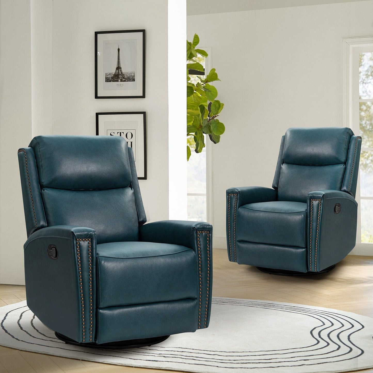 Fiacro 30.31Wide Modern Genuine Leather Wingback Swivel Rocker Recliner with Nailhead Trims, Set of 2