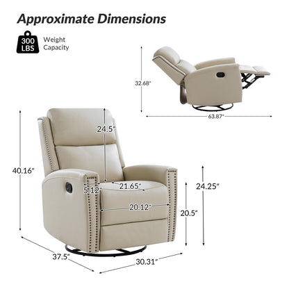 Fiacro 30.31Wide Modern Genuine Leather Wingback Swivel Rocker Recliner with Nailhead Trims, Set of 2