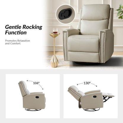 Fiacro 30.31Wide Modern Genuine Leather Wingback Swivel Rocker Recliner with Nailhead Trims