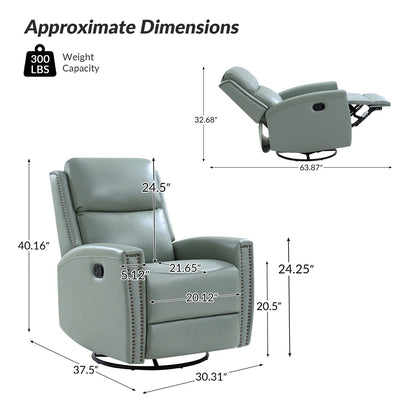 Fiacro 30.31Wide Modern Genuine Leather Wingback Swivel Rocker Recliner with Nailhead Trims