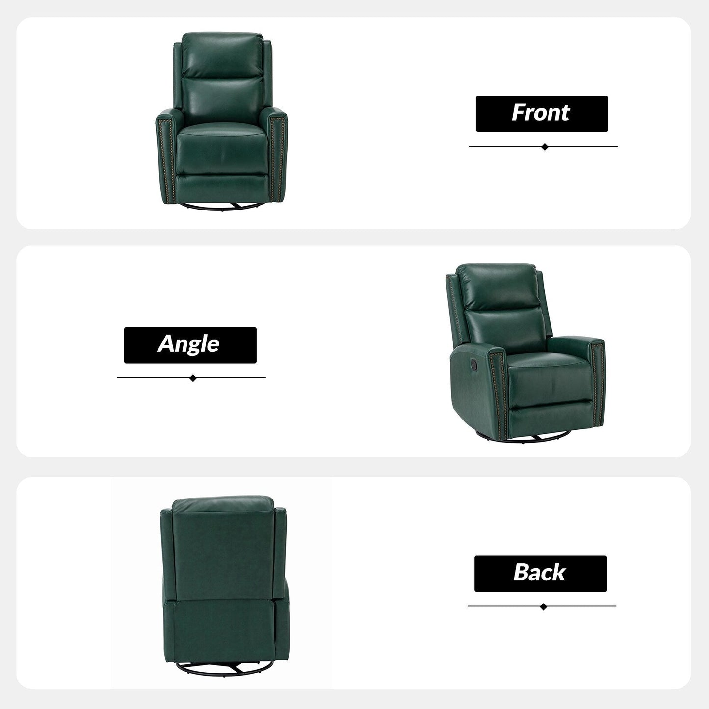 Fiacro 30.31Wide Modern Genuine Leather Wingback Swivel Rocker Recliner with Nailhead Trims
