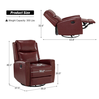 Fiacro 30.31Wide Modern Genuine Leather Wingback Swivel Rocker Recliner with Nailhead Trims