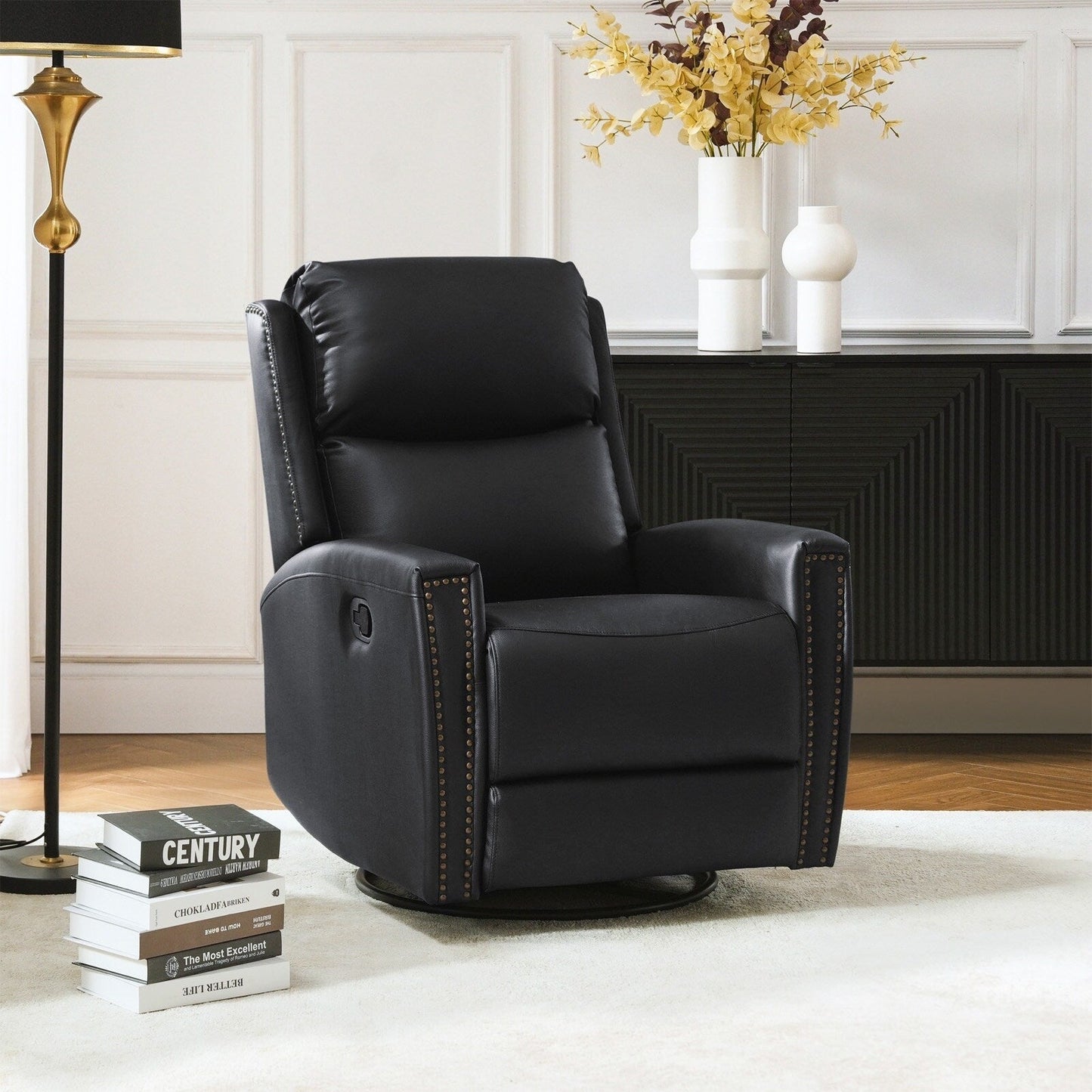 Fiacro 30.31Wide Modern Genuine Leather Wingback Swivel Rocker Recliner with Nailhead Trims
