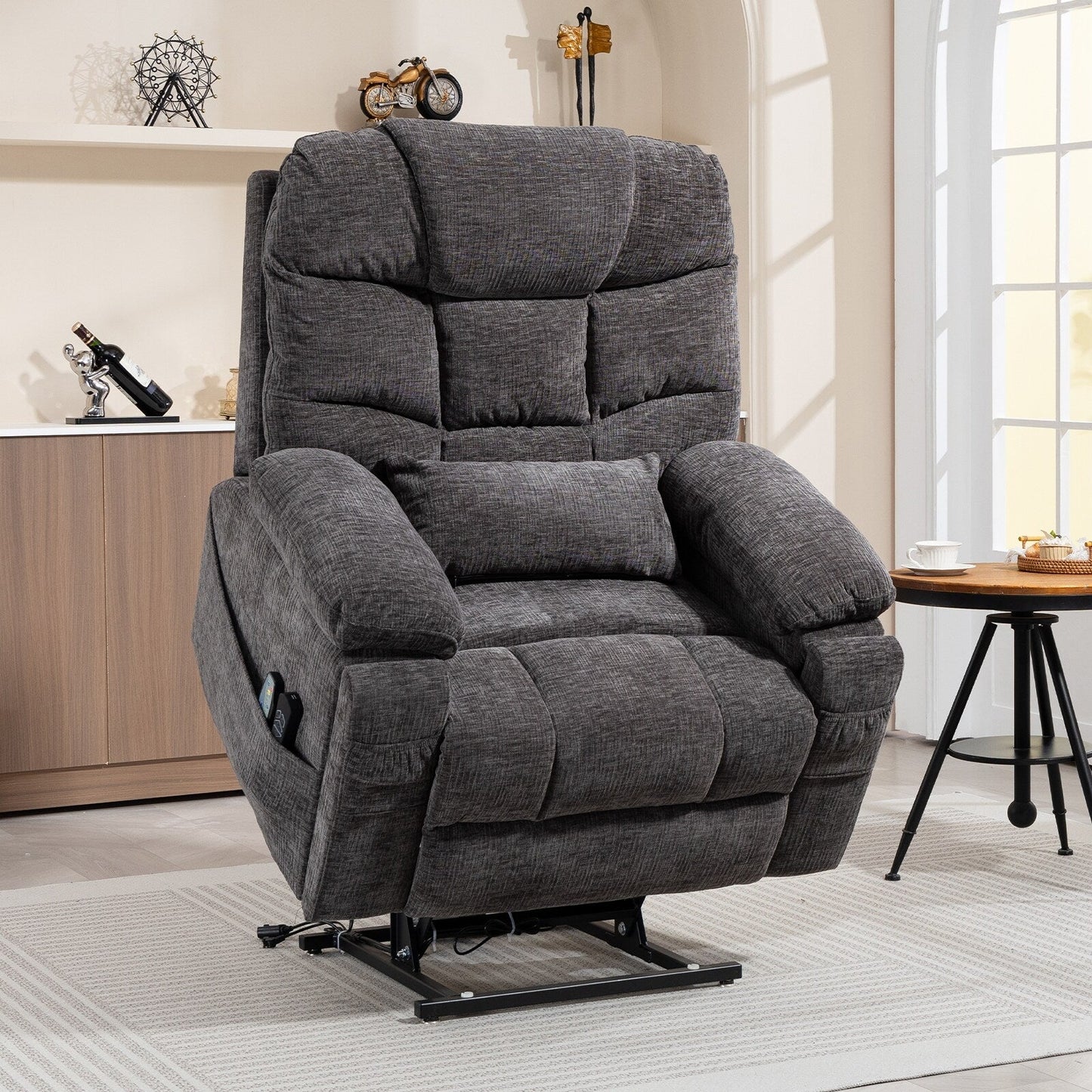 Flagship Dual Motor 26 Oversized Chenille Power Lift Recliner Chair
