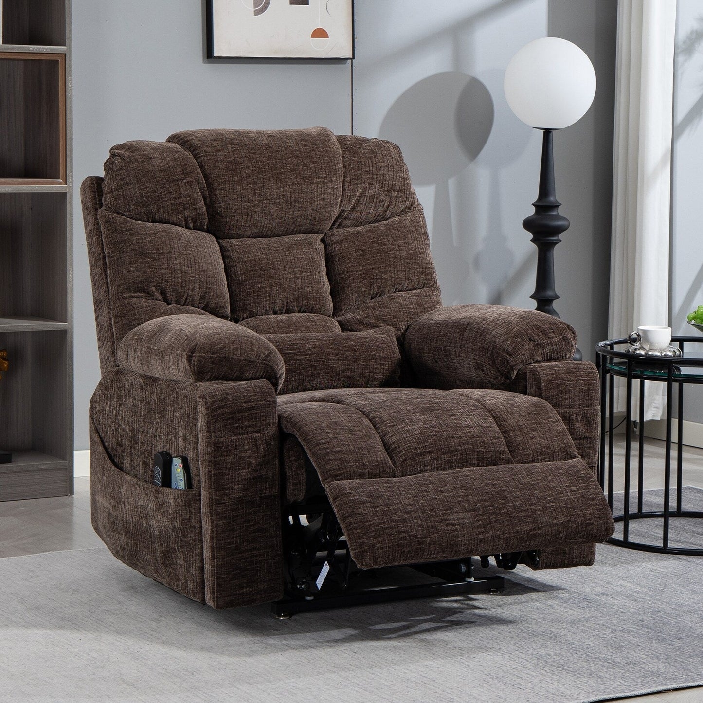 Flagship Dual Motor 26 Oversized Chenille Power Lift Recliner Chair