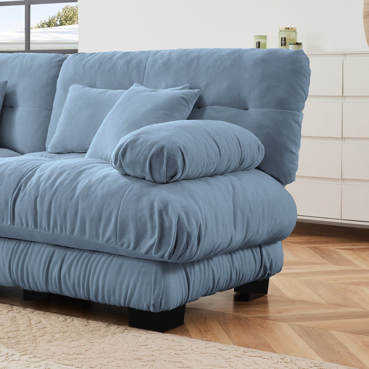 Free Combination Modular Chenille 4-Seater Sectional Sofa with 2 Ottomans and Pillow for Living Room