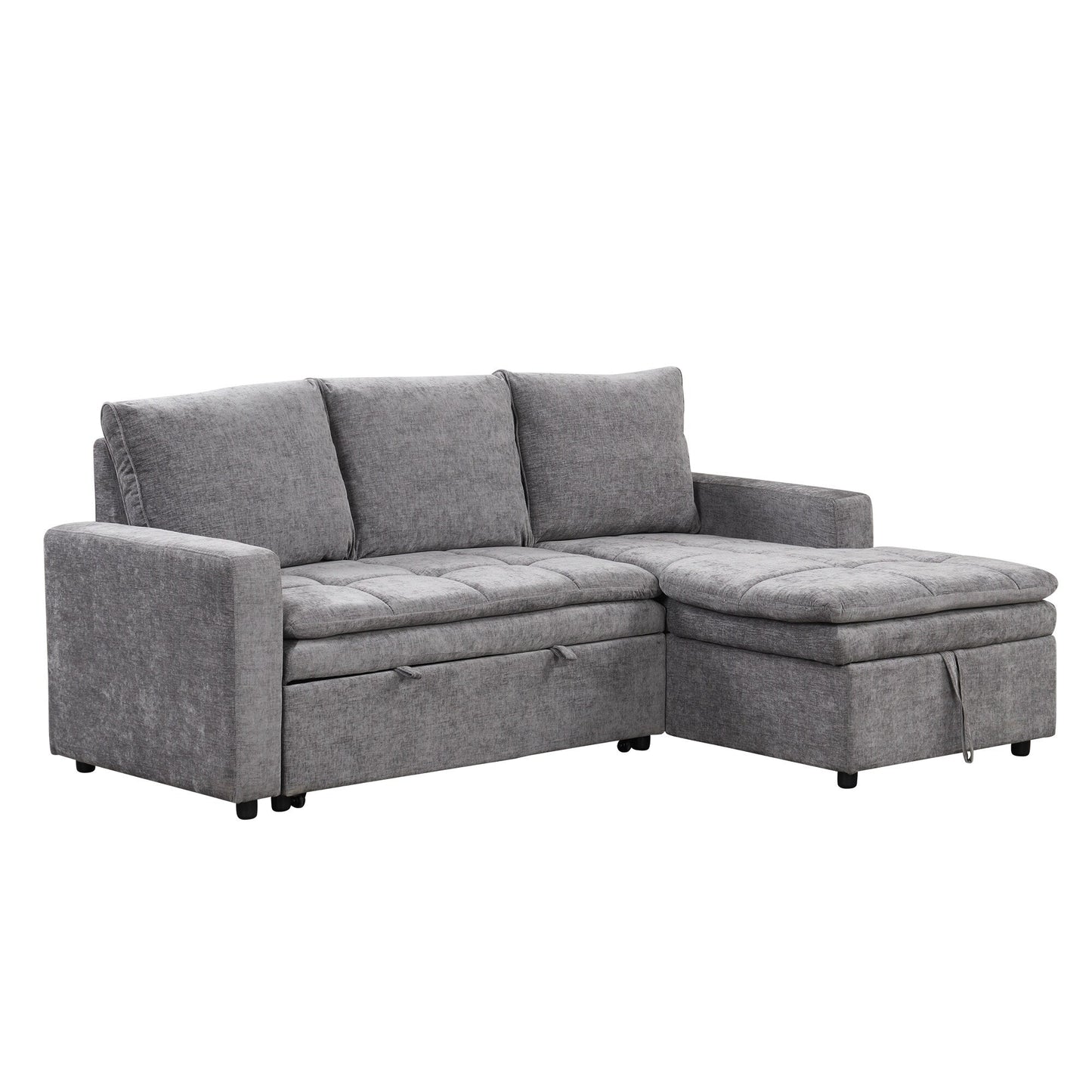 Free Conversion L-Shaped 3-Seat Sectional Sofa Bed with Storage Space and Removable Cushions for Living Room Apartment