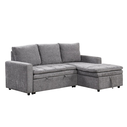 Free Conversion L-Shaped 3-Seat Sectional Sofa Bed with Storage Space and Removable Cushions for Living Room Apartment