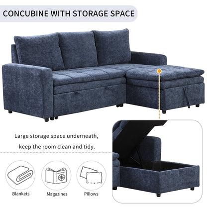 Free Conversion L-Shaped 3-Seat Sectional Sofa Bed with Storage Space and Removable Cushions for Living Room Apartment